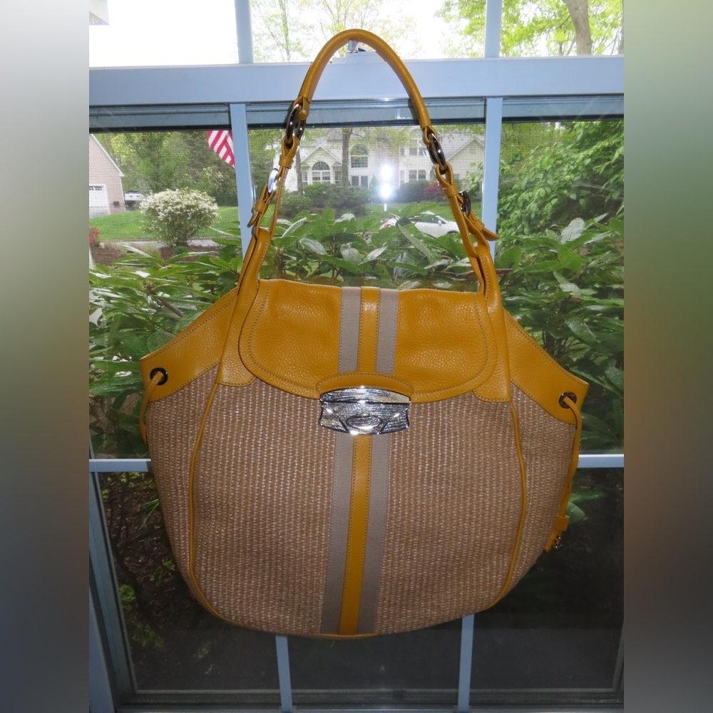 Prada Yellow Straw-Accent Shoulder Bag